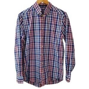 Vineyard Vines Mens Blue Red Plaid Button Down Slim Fit Whale Shirt Size M